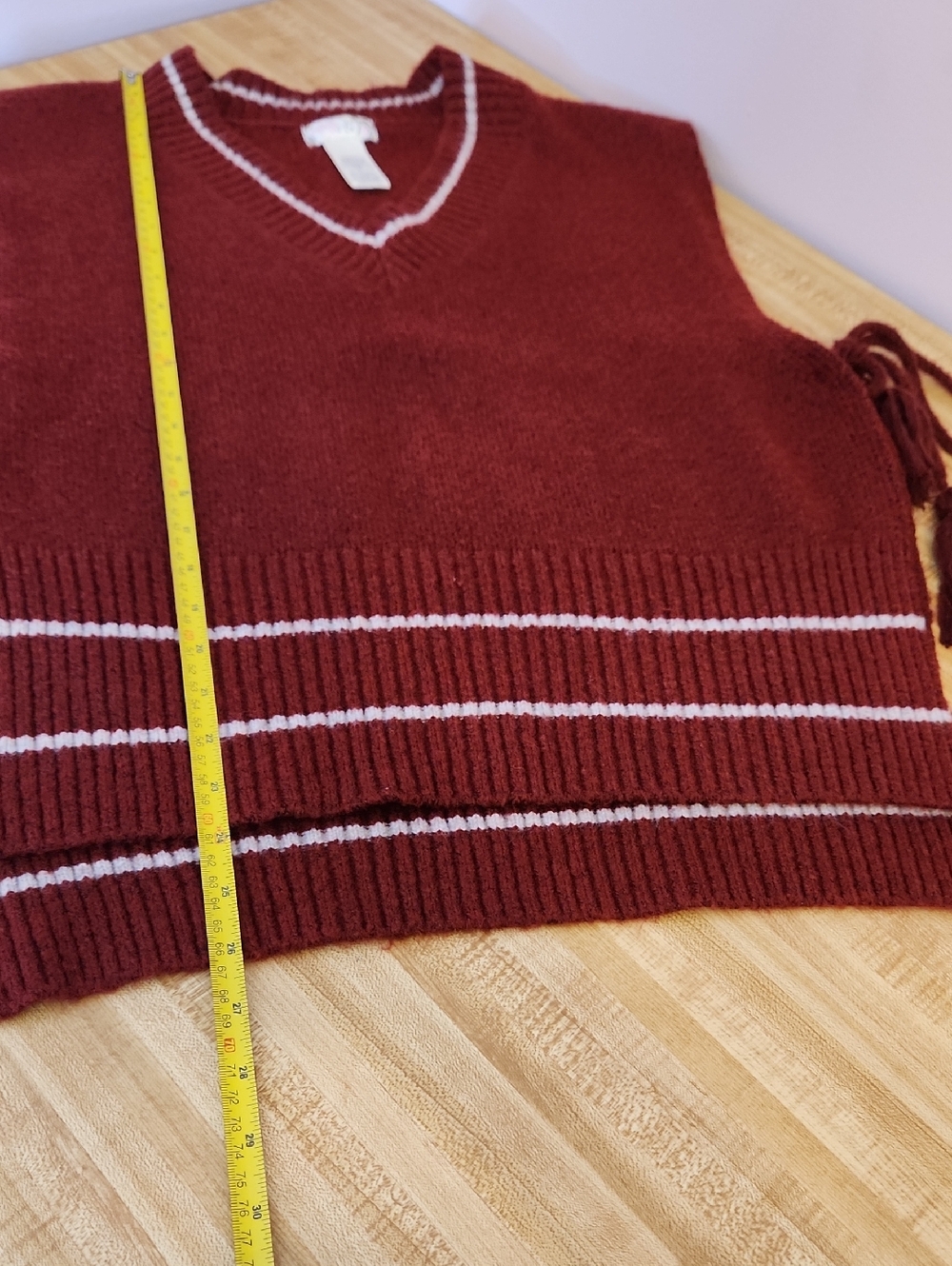 FREE PEOPLE All Star Strip Poncho Sweater Vest in Burgundy, size OS - Picture 8 of 8